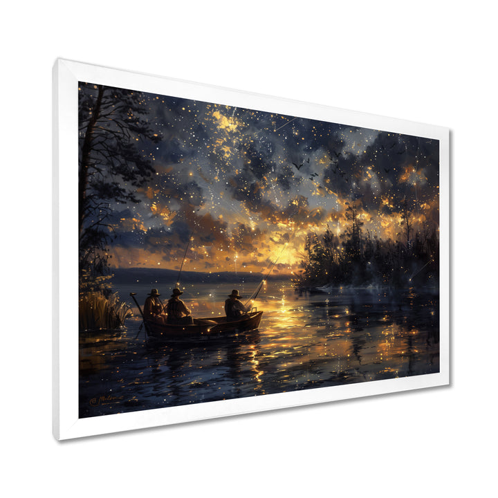 Fishing Under The Starry Night Sky - Hunting &amp; Fishing Canvas Wall Art