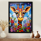 Colorful cute Giraffe in jungle landscape - Giraffe Framed Canvas Art