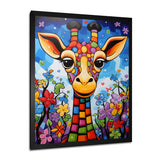 Colorful cute Giraffe in jungle landscape - Giraffe Framed Canvas Art