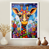 Colorful cute Giraffe in jungle landscape - Giraffe Framed Canvas Art