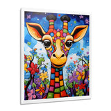Colorful cute Giraffe in jungle landscape - Giraffe Framed Canvas Art