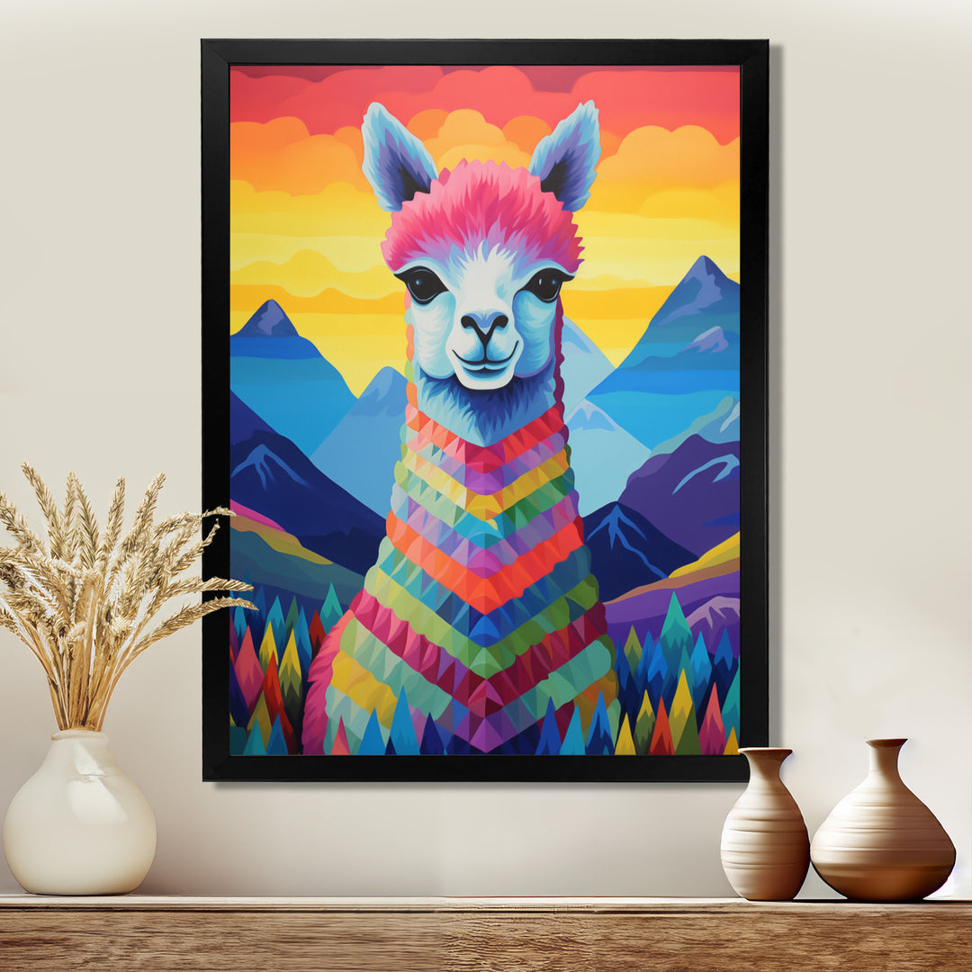 Colorful Alpaca in Chile mountain landscape - Llama Wall Decor
