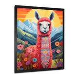 Pink Alpaca in Chile mountain blooms landscape - Llama Wall Decor