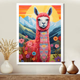 Pink Alpaca in Chile mountain blooms landscape - Llama Wall Decor