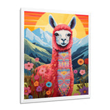 Pink Alpaca in Chile mountain blooms landscape - Llama Wall Decor
