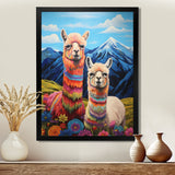 Colorful Alpacas in Chile mountain flower landscape - Llama Wall Art Prints