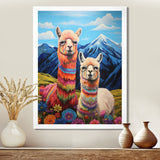 Colorful Alpacas in Chile mountain flower landscape - Llama Wall Art Prints
