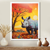 Rhinoceros at sunset in the Borneo Jungle - Rhino Living Room Wall Art