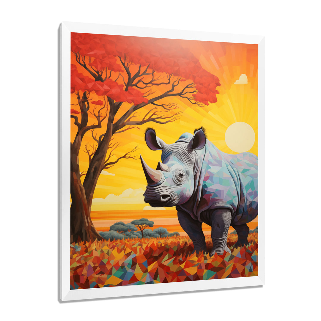 Rhinoceros at sunset in the Borneo Jungle - Rhino Living Room Wall Art