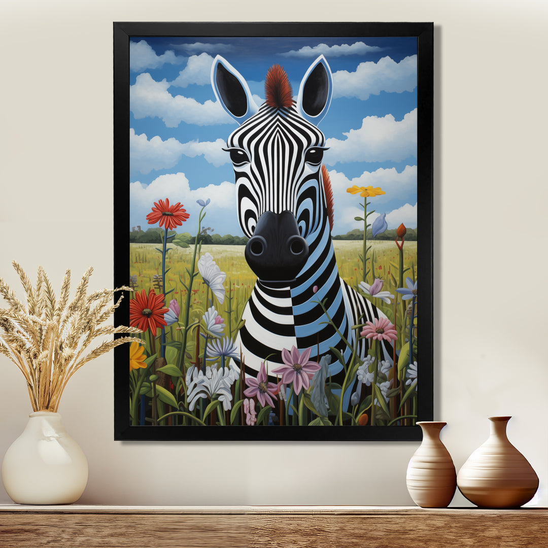 Funny Zebra meadows cartoon Portrait - Zebra Wall Decor