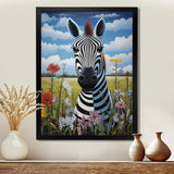 Funny Zebra meadows cartoon Portrait - Zebra Wall Decor