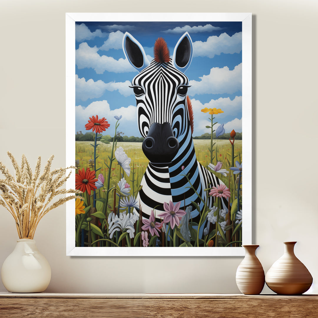Funny Zebra meadows cartoon Portrait - Zebra Wall Decor