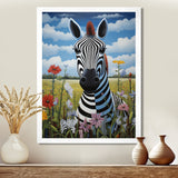 Funny Zebra meadows cartoon Portrait - Zebra Wall Decor