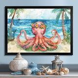 Octopus Meditating On The Beach In Hawaii - Octopus Framed Canvas Art
