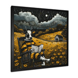 Cow Reading In The Meadow On A Rocking Chair - Cow Wall Decor
