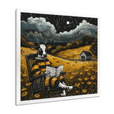 Cow Reading In The Meadow On A Rocking Chair - Cow Wall Decor