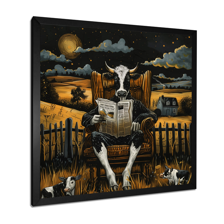 Cow Reading In The Meadow On A Chair - Cow Wall Art Prints
