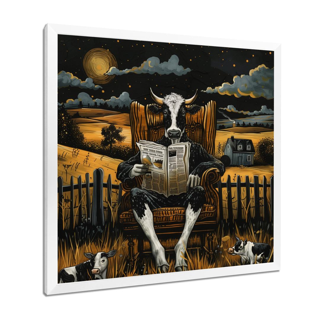 Cow Reading In The Meadow On A Chair - Cow Wall Art Prints