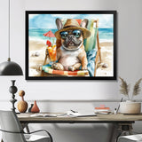 French Bulldog On The Beach Lounging - Brown Coastal Animal Wall Art