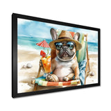 French Bulldog On The Beach Lounging - Brown Coastal Animal Wall Art