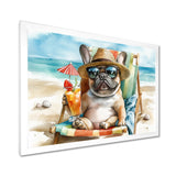 French Bulldog On The Beach Lounging - Brown Coastal Animal Wall Art