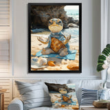Turtle Beach Yoga In Caribbean - Coastal Animal Framed Canvas Art