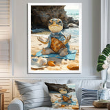Turtle Beach Yoga In Caribbean - Coastal Animal Framed Canvas Art