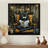 Gothic Cat Reading Newspaper On A Chair - Cat Large Canvas Wall Art