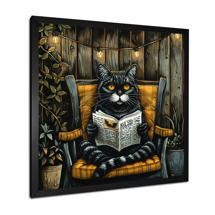 Gothic Cat Reading Newspaper On A Chair - Cat Large Canvas Wall Art