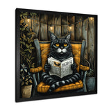 Gothic Cat Reading Newspaper On A Chair - Cat Large Canvas Wall Art