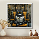 Gothic Cat Reading Newspaper On A Chair - Cat Large Canvas Wall Art