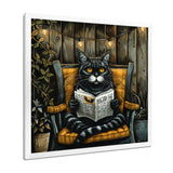 Gothic Cat Reading Newspaper On A Chair - Cat Large Canvas Wall Art