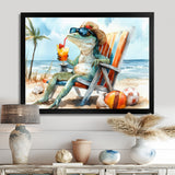 Lizard On A Beach Lounging Chair - Coastal Animal Canvas Wall Art