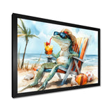 Lizard On A Beach Lounging Chair - Coastal Animal Canvas Wall Art