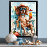 Brown Poodle Dog On The Beach Relaxing - Coastal Animal Wall Art Prints