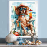 Brown Poodle Dog On The Beach Relaxing - Coastal Animal Wall Art Prints