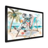Cute Koala Beach Relaxing - Gray Coastal Animal Wall Art