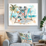 Cute Koala Beach Relaxing - Gray Coastal Animal Wall Art