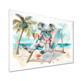 Cute Koala Beach Relaxing - Gray Coastal Animal Wall Art