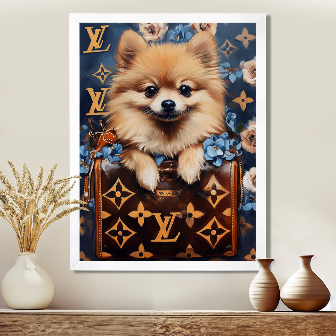 High Fashion Pomeranian Dog In Handbag - Dog Canvas Wall Art