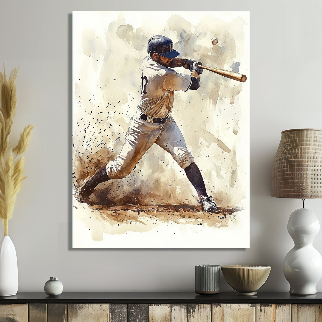 White Blue Baseball Player At The Pitch I - Sport Baseball Canvas Wall Art