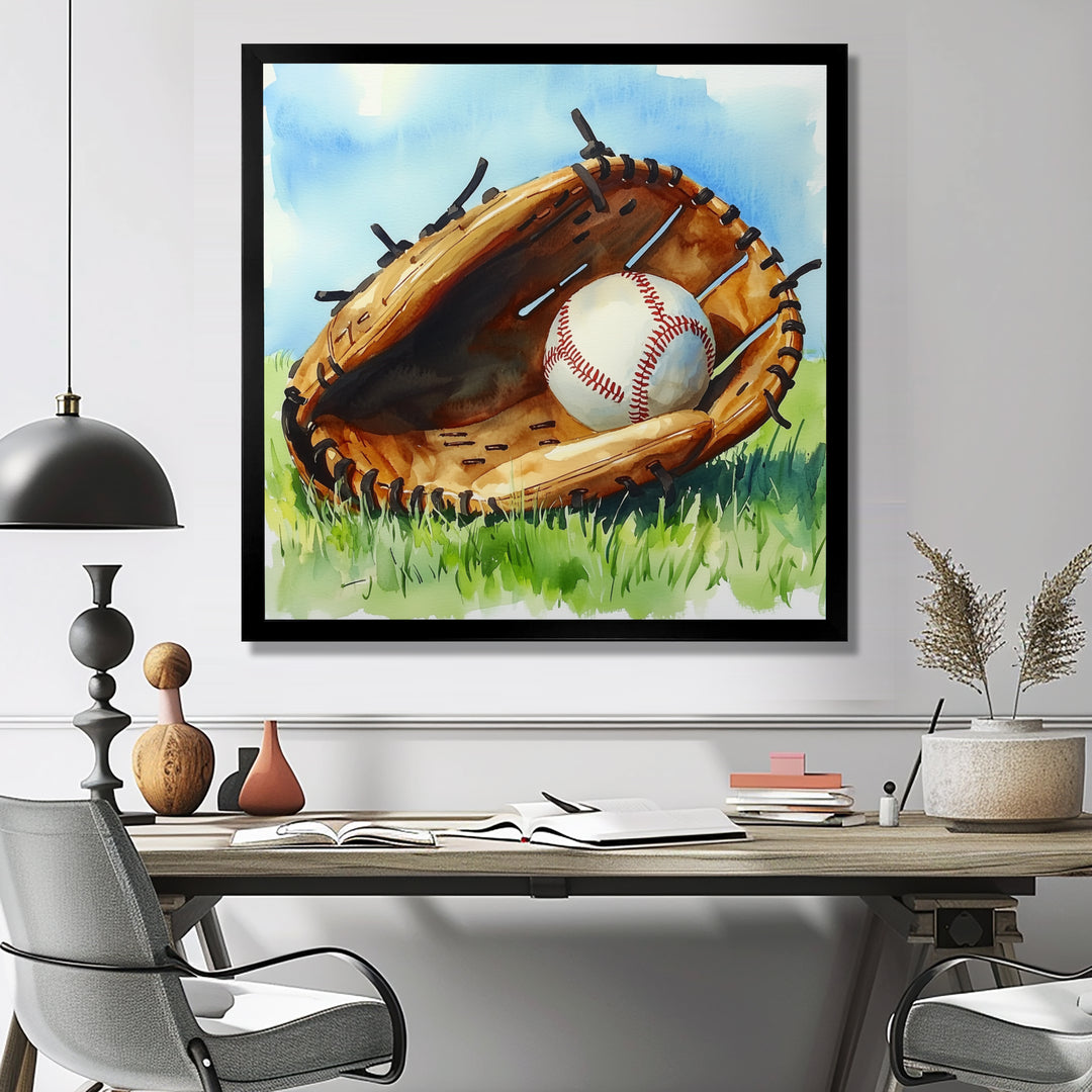 Baseball Glove And Ball In The Grass - Sport Baseball Canvas Wall Art