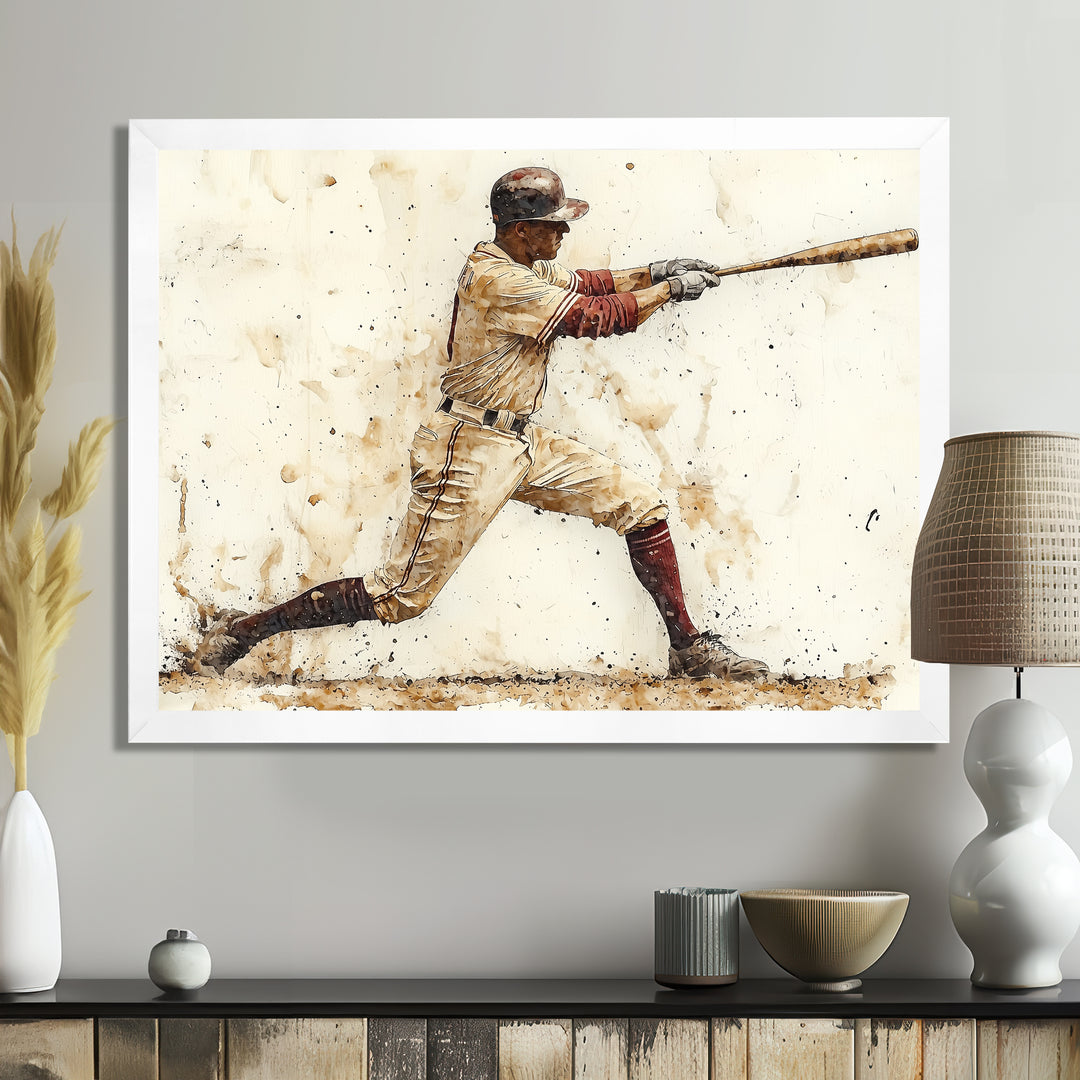 White Red Baseball Player Hitting A Home Run I - Sport Baseball Canvas Wall Art