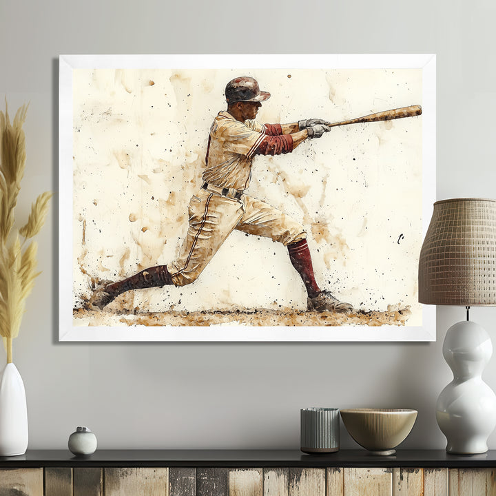 White Red Baseball Player Hitting A Home Run I - Sport Baseball Canvas Wall Art