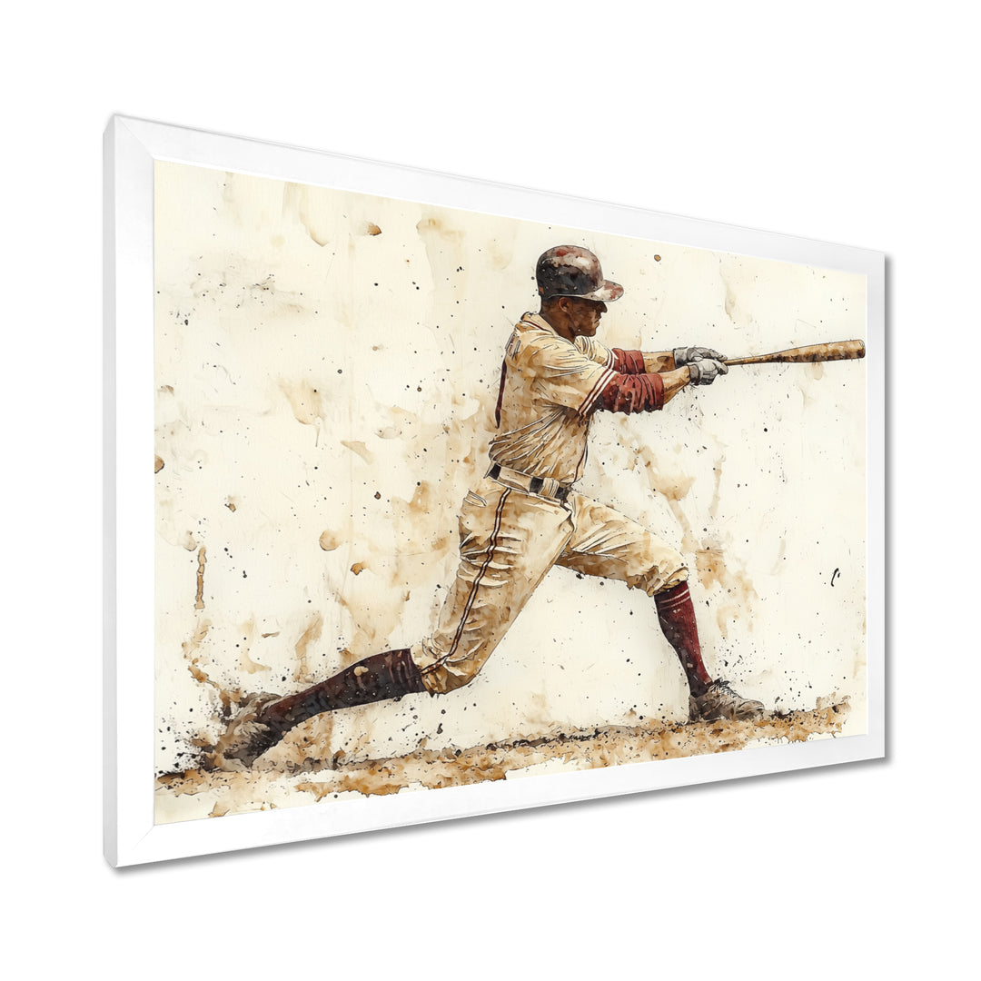White Red Baseball Player Hitting A Home Run I - Sport Baseball Canvas Wall Art