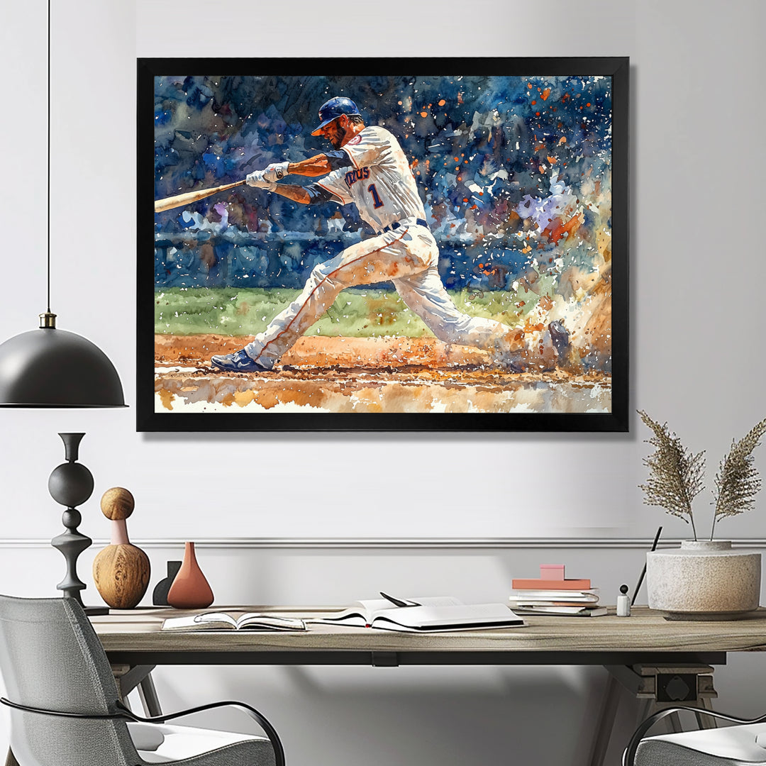 White Blue Baseball Player On The Field - Sport Baseball Canvas Wall Art
