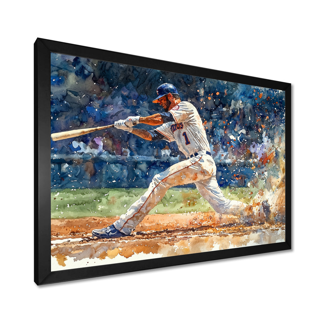 White Blue Baseball Player On The Field - Sport Baseball Canvas Wall Art