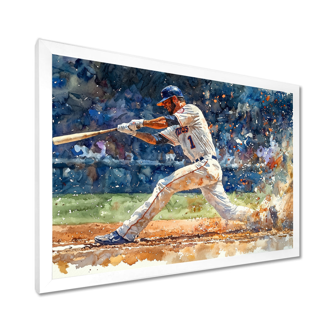 White Blue Baseball Player On The Field - Sport Baseball Canvas Wall Art