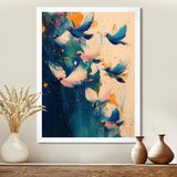 Blue And Yellow Bird Shuttlecock Frenzy - Blue Bird Wall Art