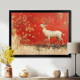 White And Red Deer Chinese Zodiac - Deer Living Room Wall Art